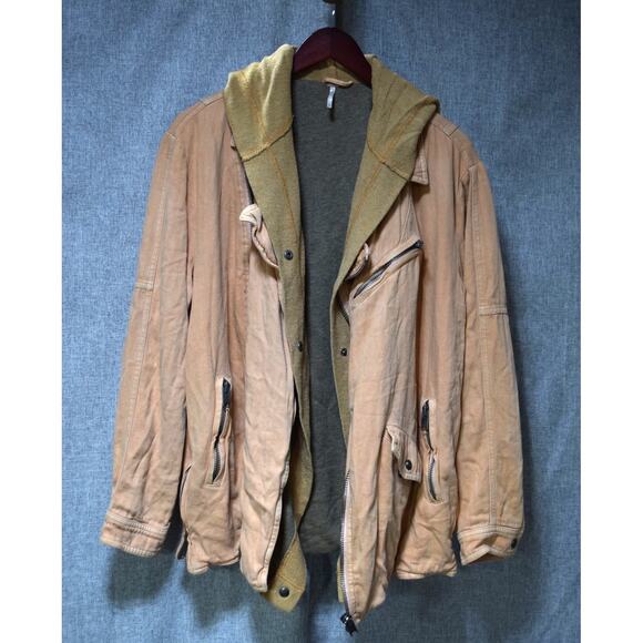 Free People Jackets & Blazers - Free People Hooded Utility Jacket Tan Washed Cotton Size M
